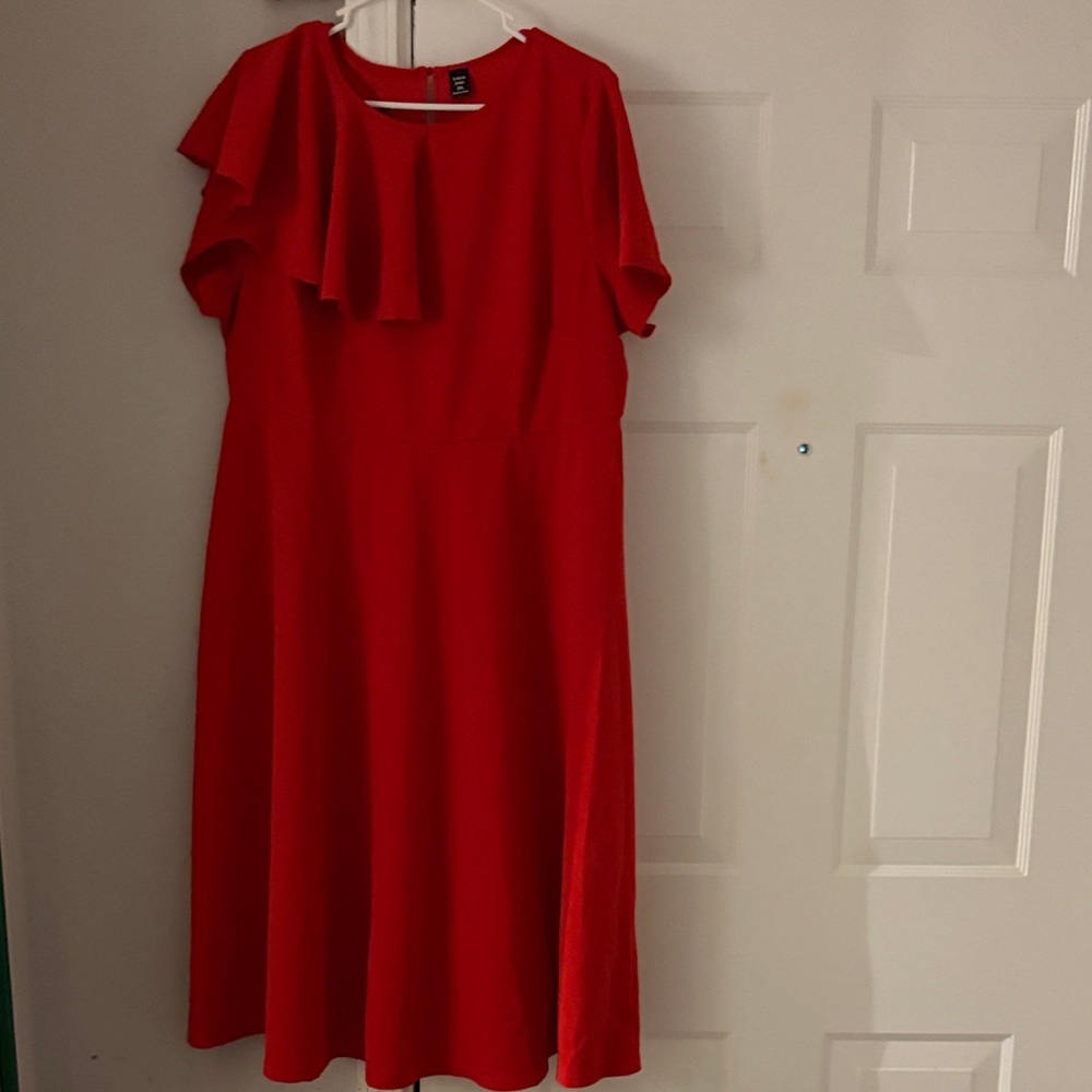 SHEIN Bold Red Midi Dress with Ruffle Detail